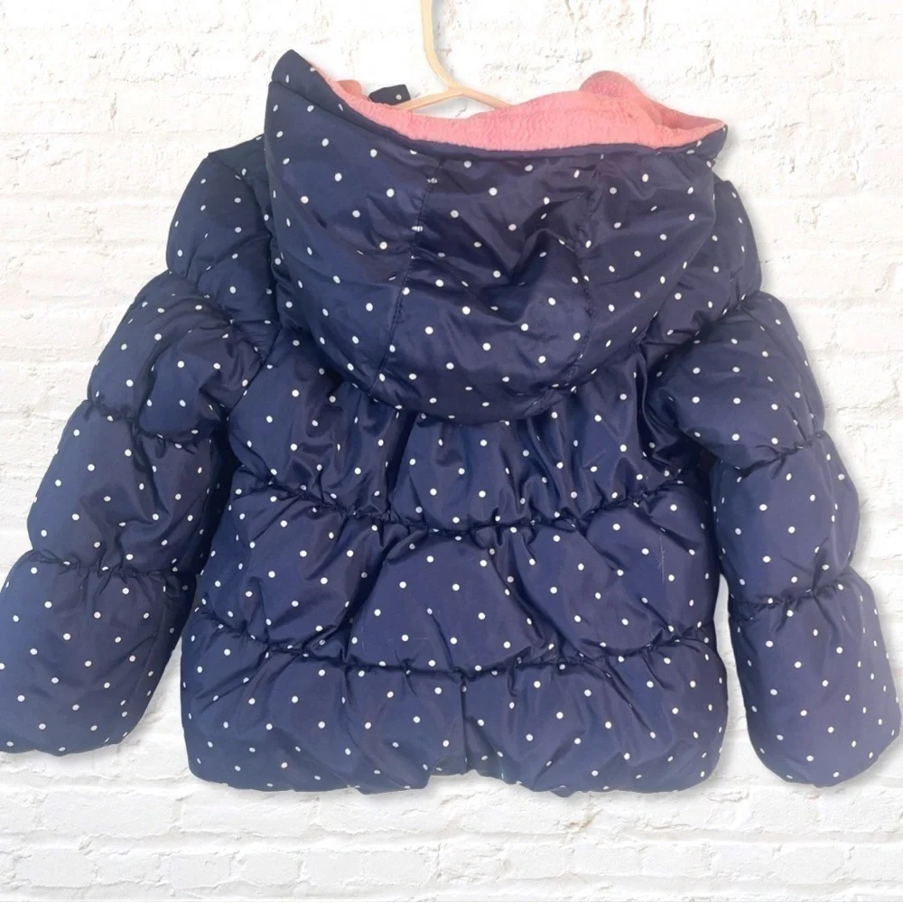 Carter's Girls Navy Polka Dot Fleece Lined Hooded Puffer 4T